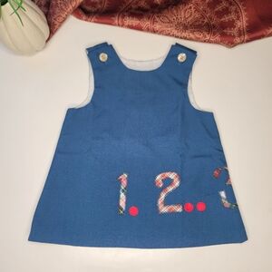 Vintage Chocolate Soup Pinafore Dress Blue 1.2.3. Baby Size Large
